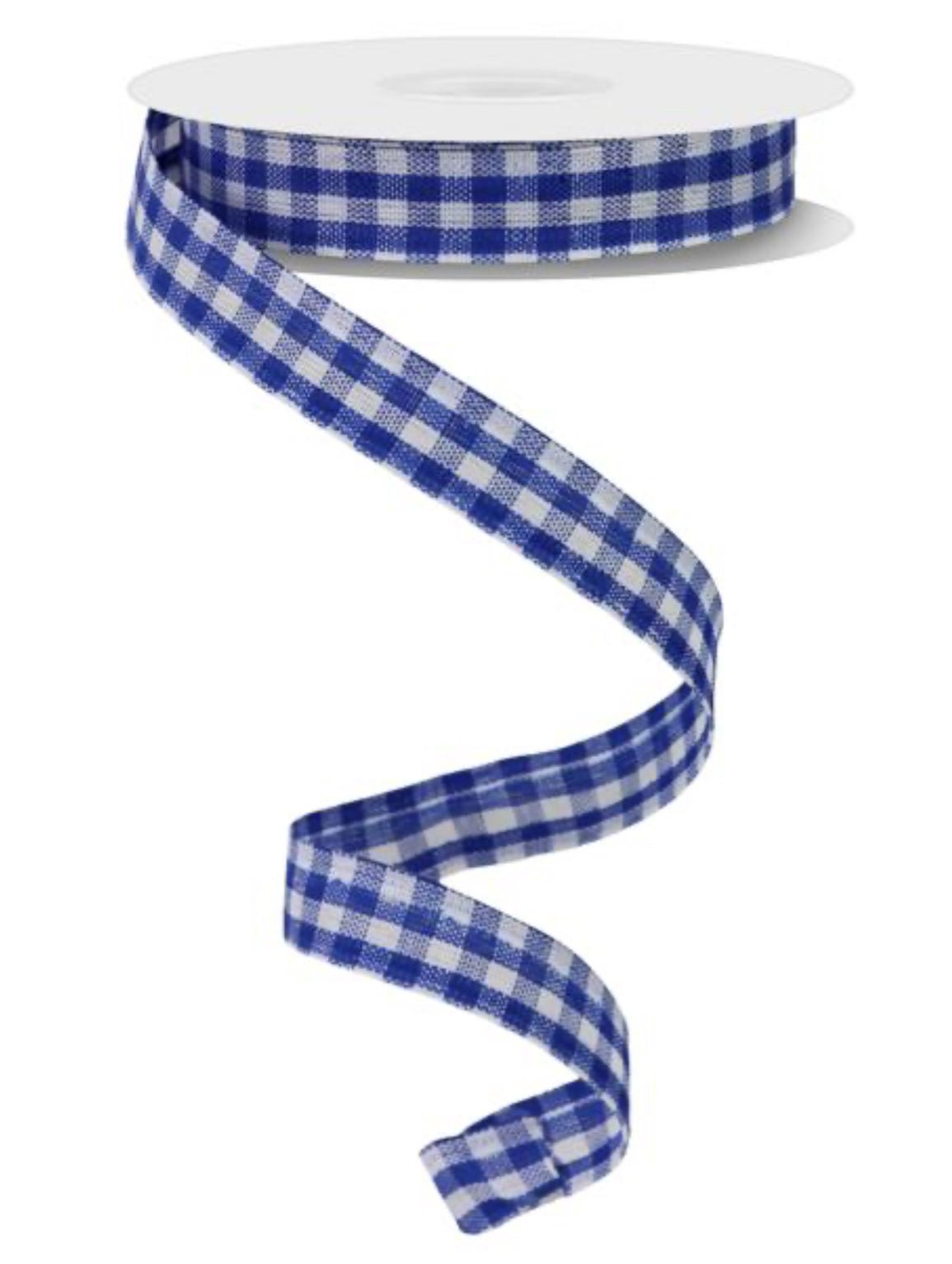 Blue and white classic Gingham wired ribbon, 5/8