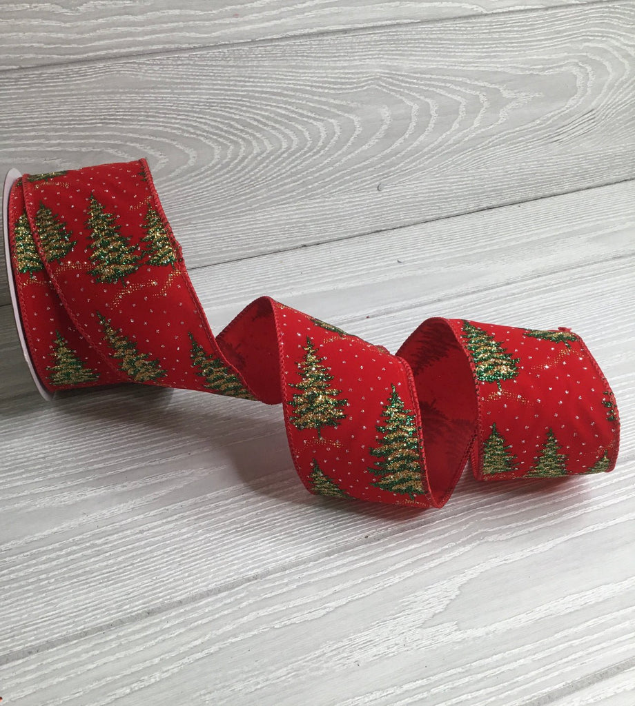 Christmas tree red velvet wired ribbon 2.5” Greenery Market