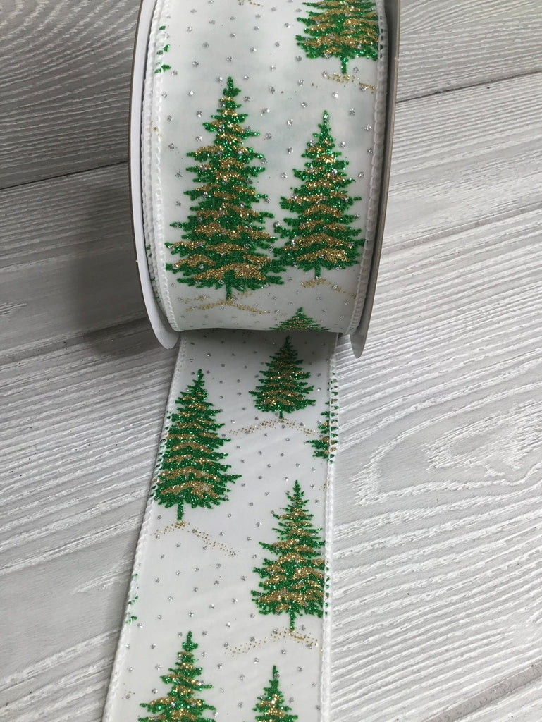 Christmas tree white velvet wired ribbon 2.5” - Greenery Market
