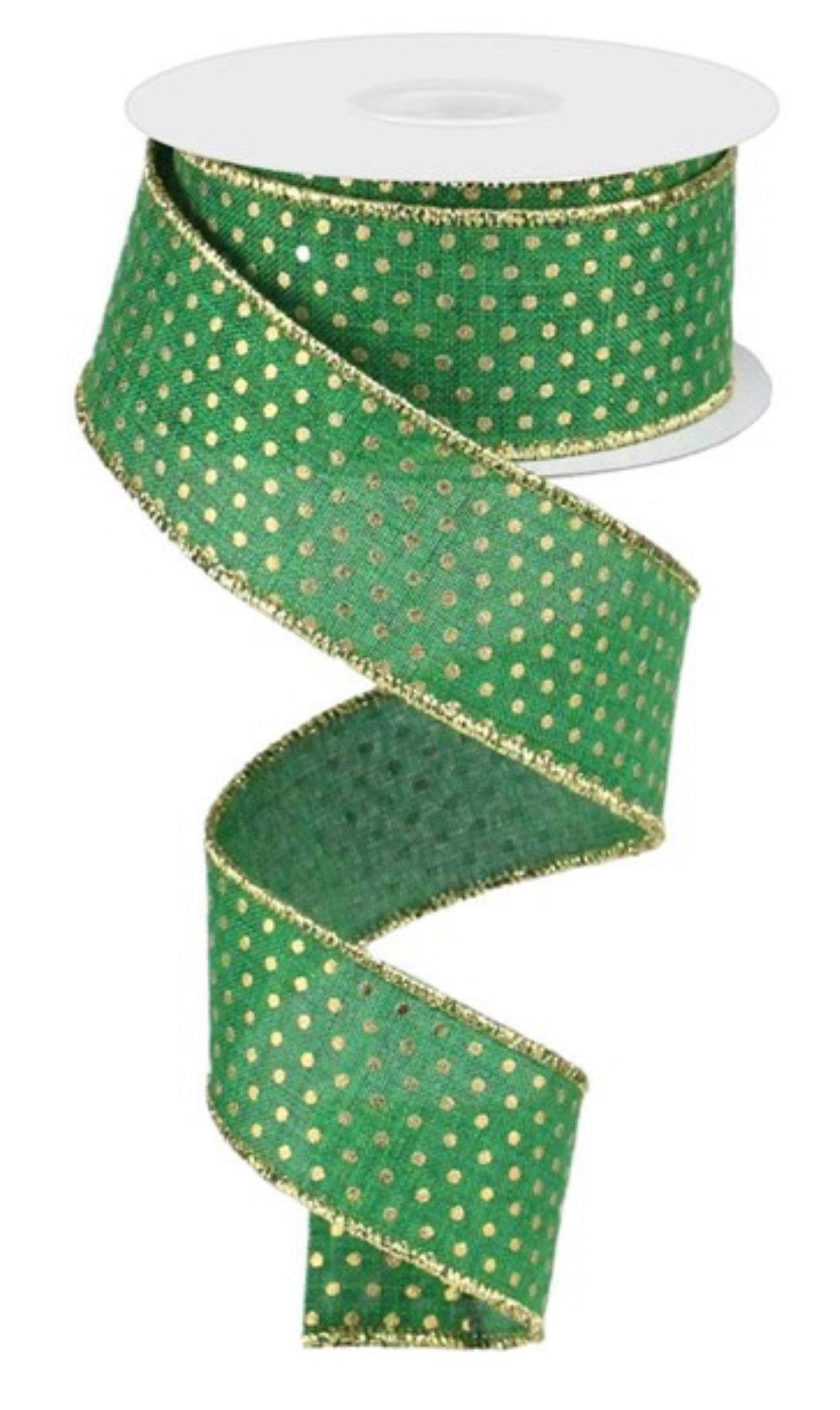 Emerald green with gold dots ribbon 1.5