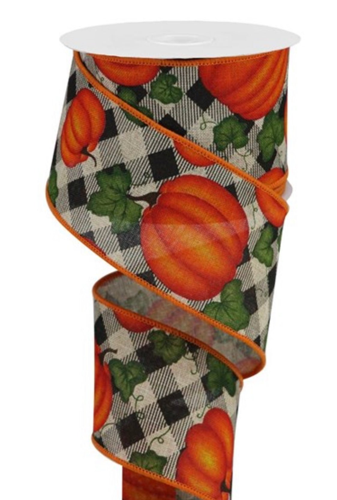 Fall Pumpkins on check, wired ribbon - 2.5” - Greenery MarketWired ribbonRGB123918