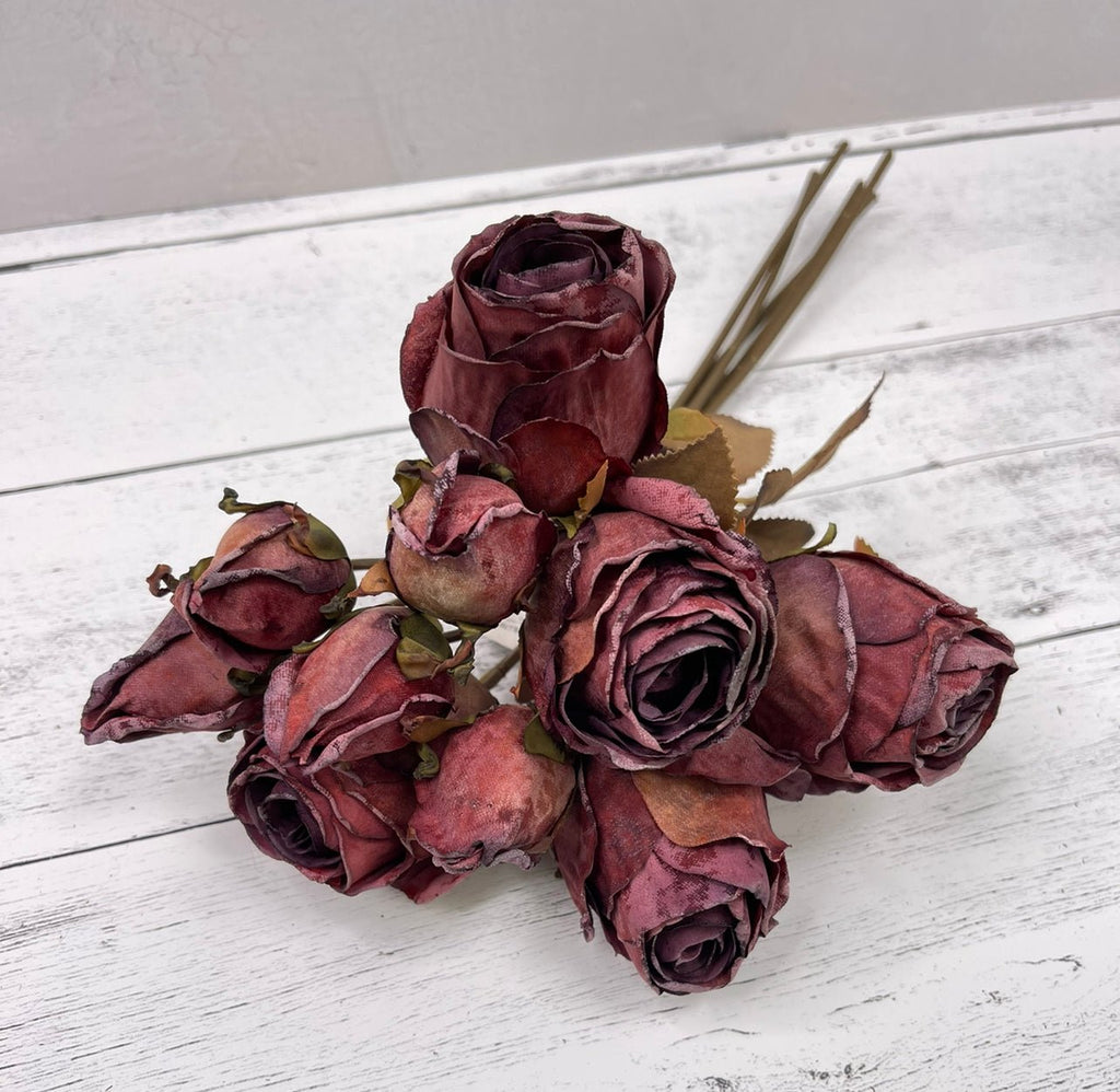 Faux Dried Mini Rose Spray Bundle - Burgundy - Greenery Market Single Bundle