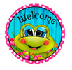 Floral Frog welcome, metal round sign 8” - Greenery Marketsigns for wreathsfrog8”SMALL