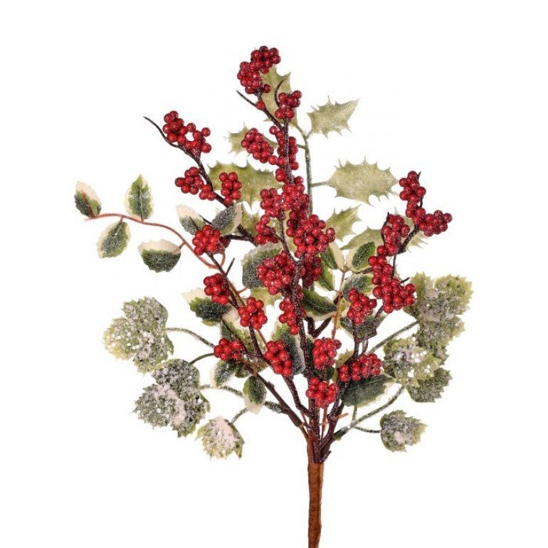 Frosted Mini leaves, holly, and berries pick - Greenery MarketgreeneryMTX67364 frrg