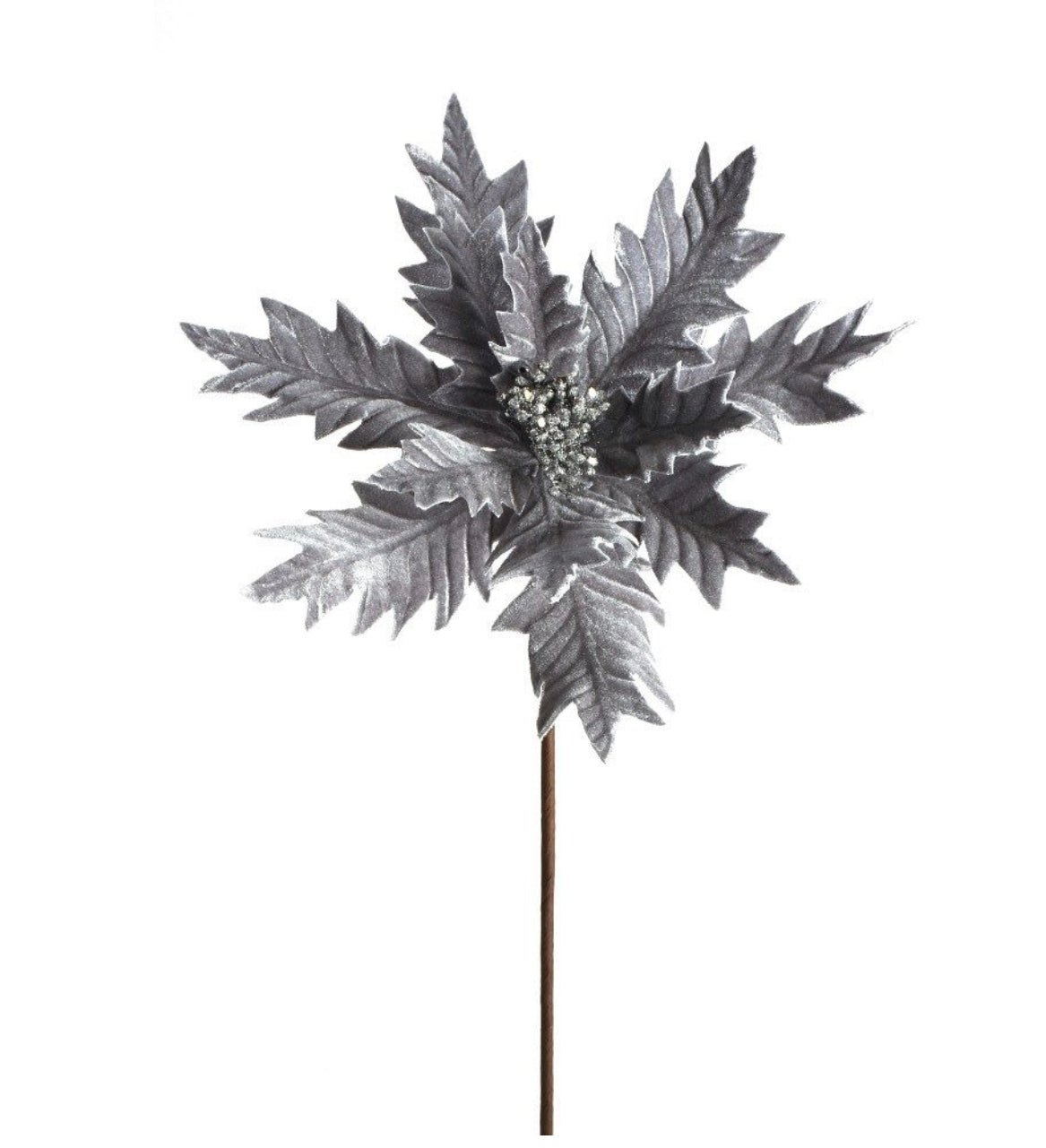 Gray velvet snowflake poinsettia stem - Greenery MarketSeasonal & Holiday Decorations282039