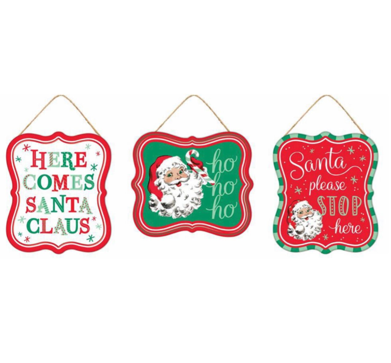 Green, red, and mint Santa swag signs x 3signs - Greenery MarketChristmasMD1213A6