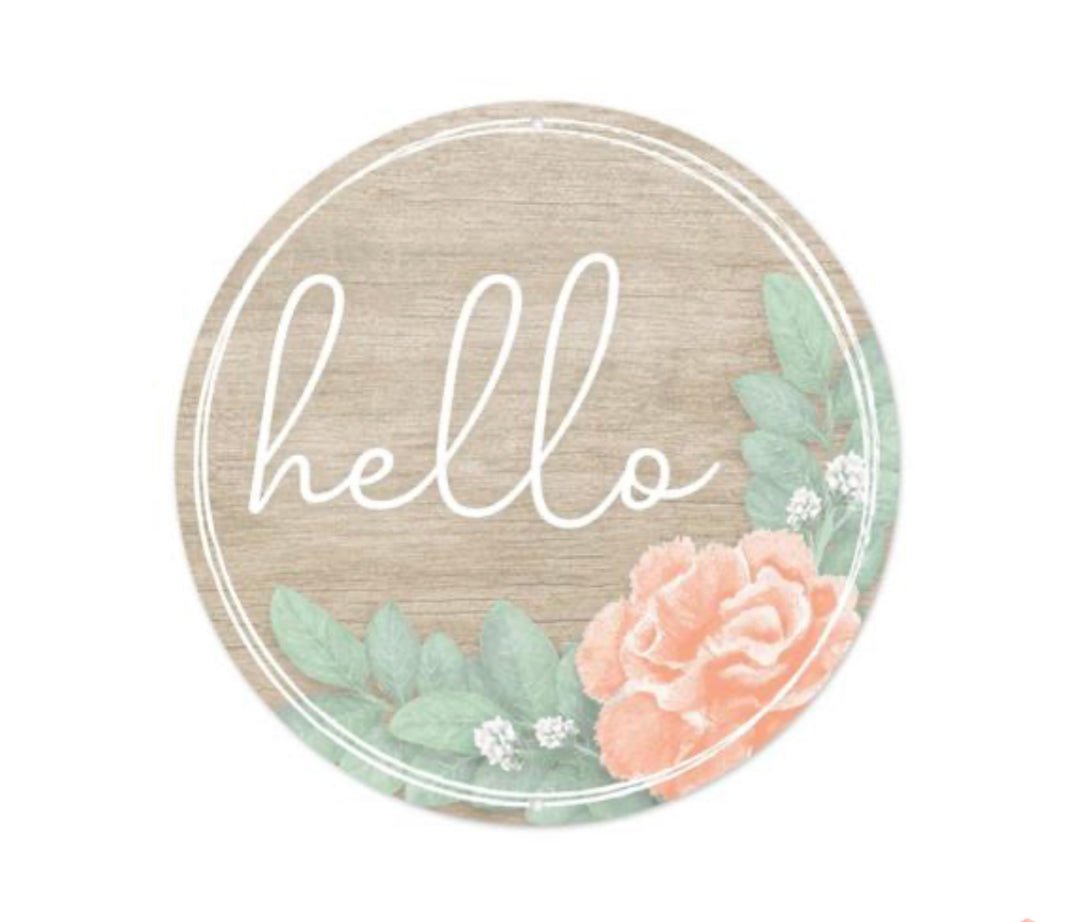 Hello floral 8” round sign - Greenery MarketNovelty SignsMD1116