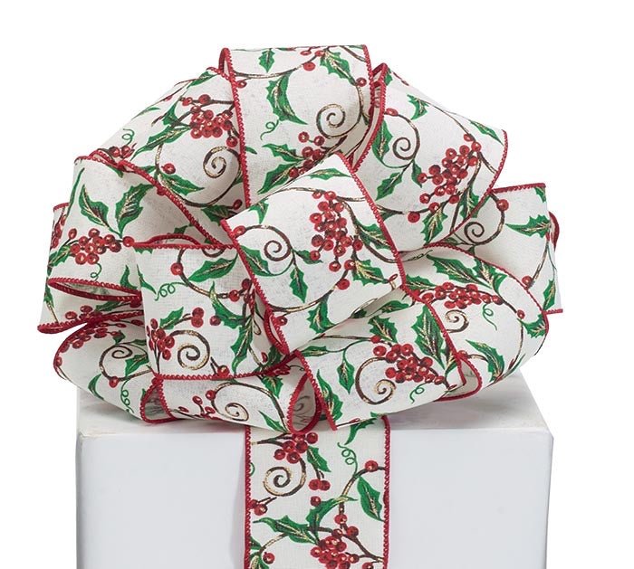 Holly wired ribbon - 20 yards - 2.5” - Greenery Market9741715