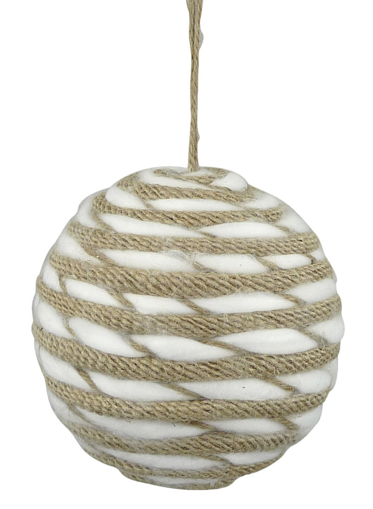 Jute and chenille cotton ball ornament Greenery Market
