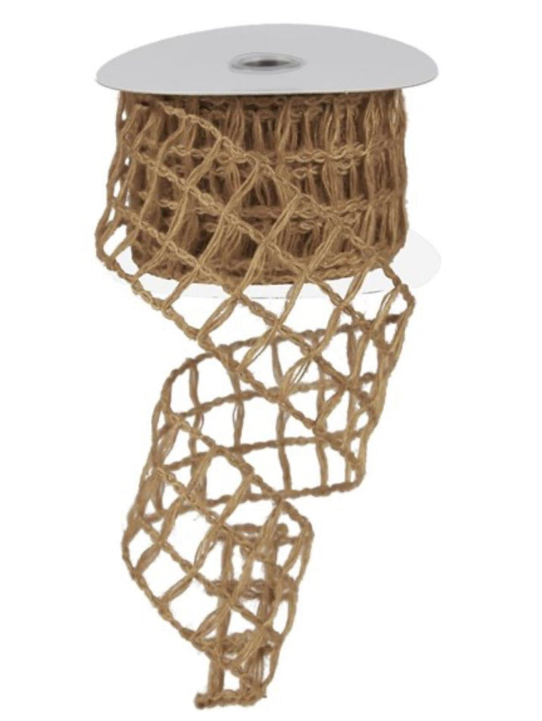 Jute natural mesh wired ribbon 2.5” Greenery Market