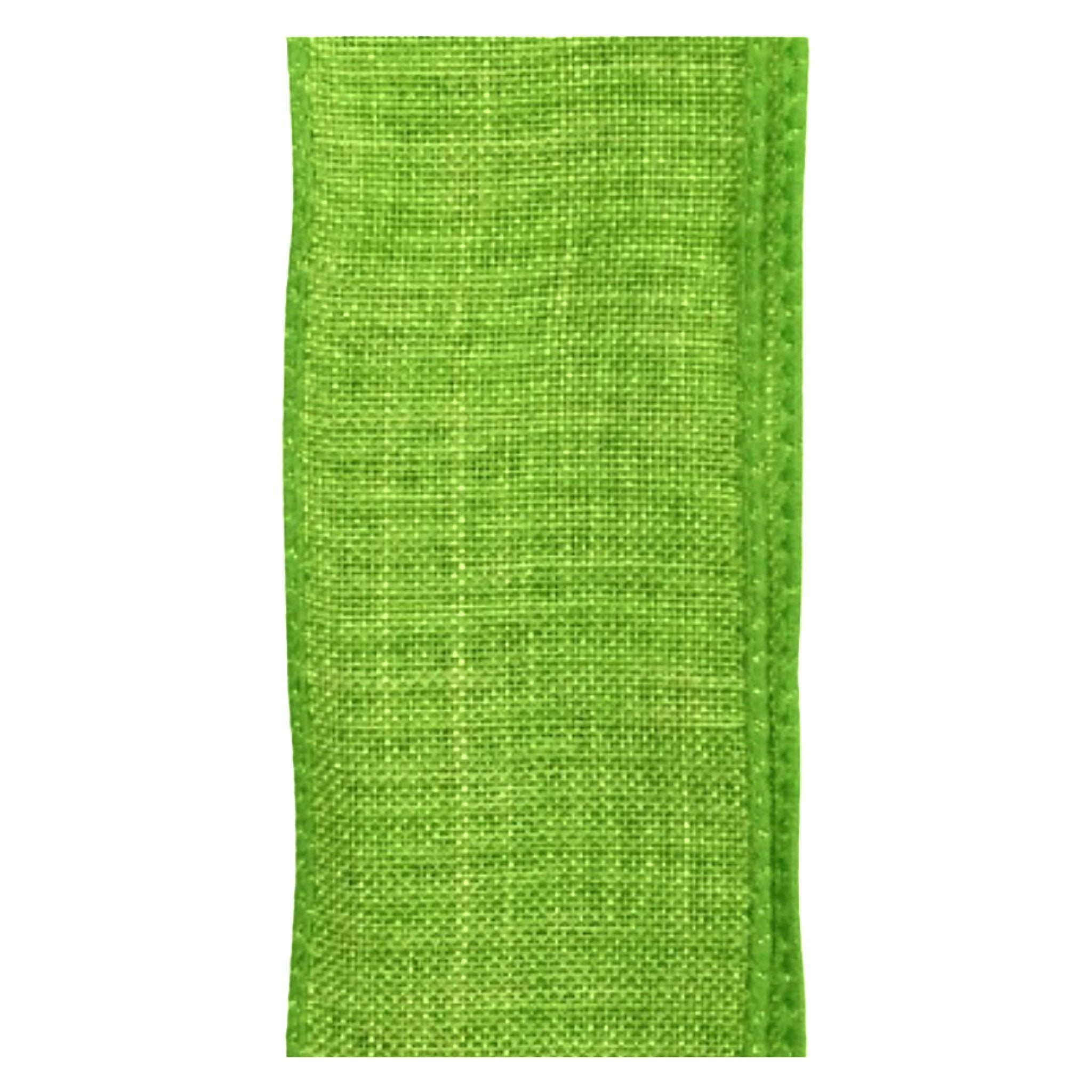 Lime green solid Linen wired ribbon, 1.5