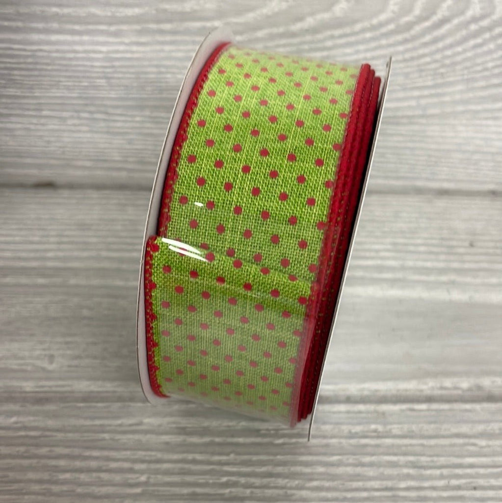 Lime green with red dots ribbon 1.5 - Greenery Market