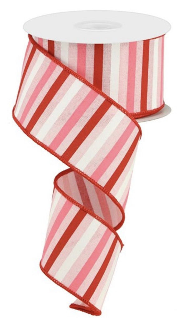 2 1/2  Striped Wired Ribbon: White on Pink Satin - 1 Yard – Sugar Pink  Boutique