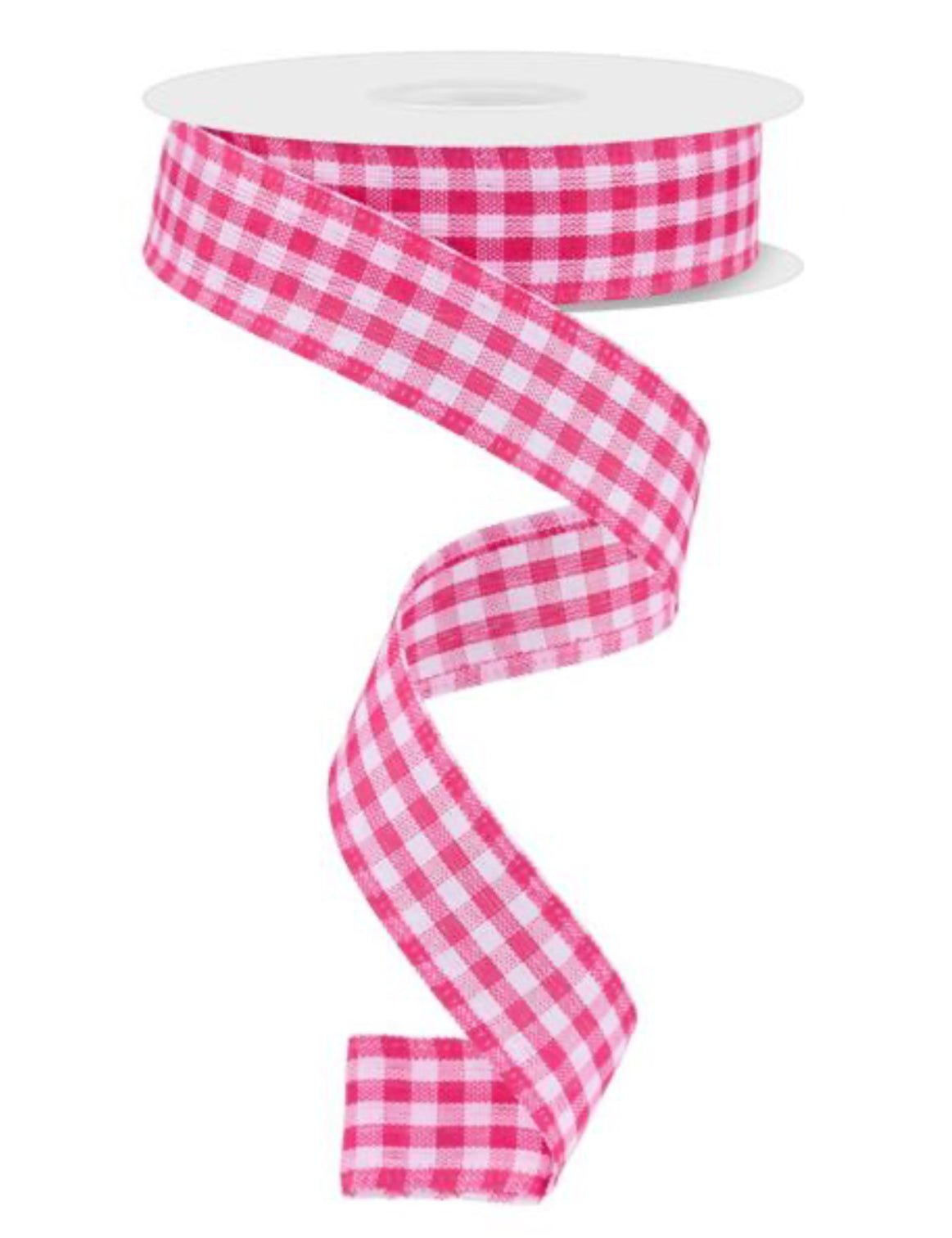 Pink and white classic Gingham wired ribbon, 7/8