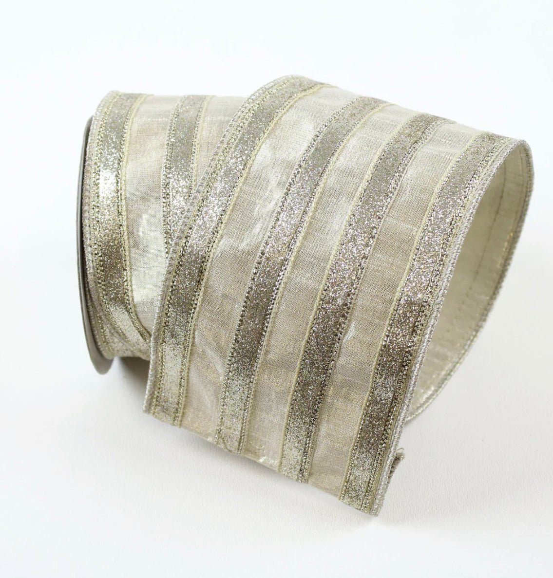 Platinum frosty stripe 4” wired farrisilk ribbon - Greenery MarketRibbons & Trimrg696-51