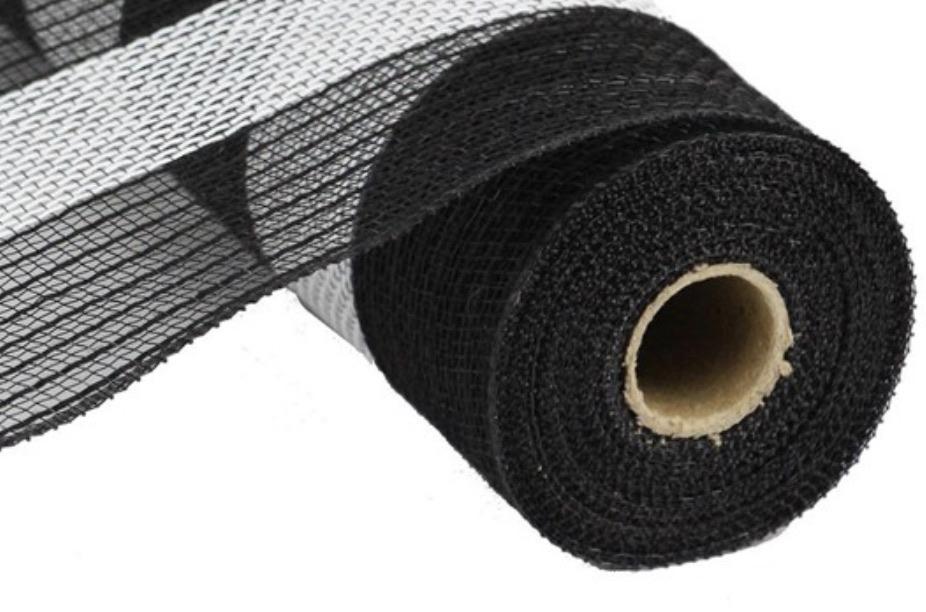 Poly Faux jute cotton Deco mesh - black and white stripe 10” - Greenery MarketDeco meshRY800462