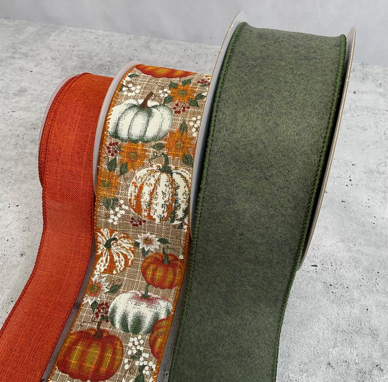 Pumpkin and flannel bow bundle x 3 coordinating wired ribbons - Greenery MarketWired ribbon