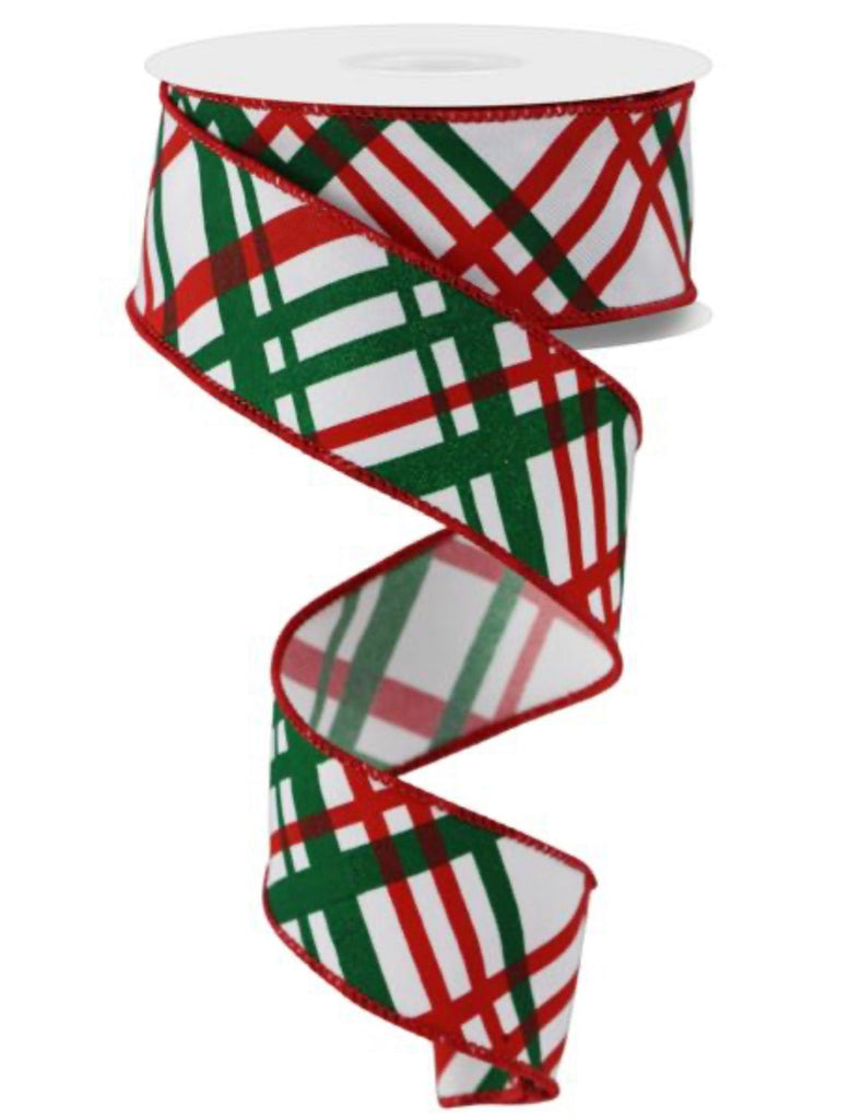 10 Yards 1.5 Wired Christmas Check Ribbon - Red, Green & Cream