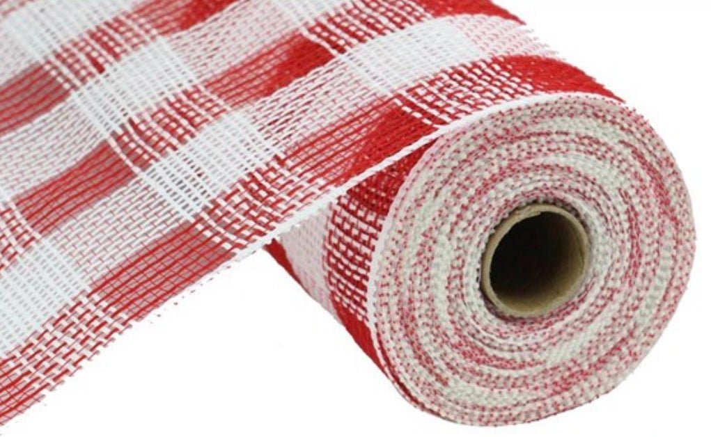 Red and white jute and poly plaid deco mesh Greenery Market