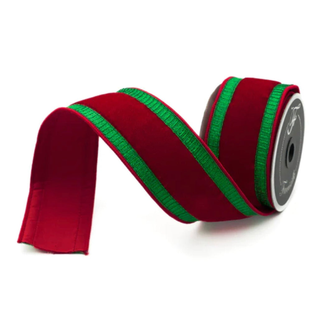 red-plush-velvet-with-green-metallic-pleated-edge-2-5-farrisilk-wired