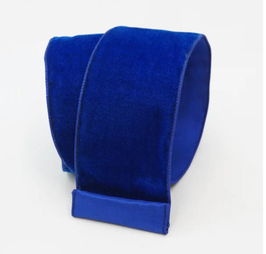 Royal blue plush velvet luster 2.5” farrisilk wired ribbon - Greenery Market