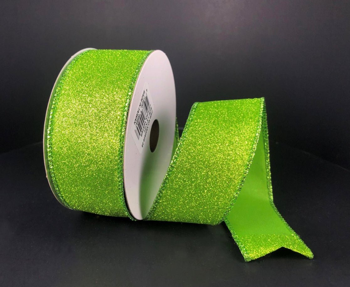 Solid Flat glitter lime - Ribbon 1.5” - Greenery MarketWired ribbonX820609-09