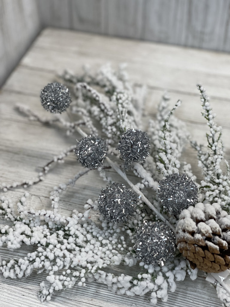 Tinsel ball shimmer spray silver Greenery Market