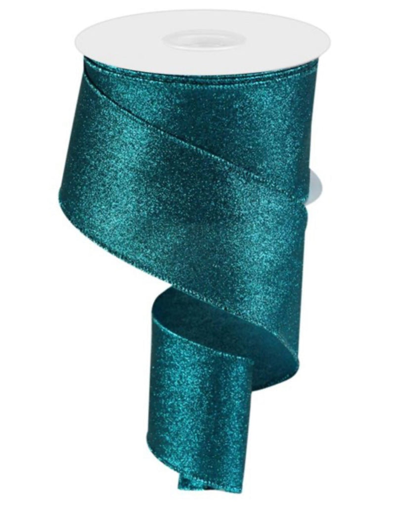 1.5 Turquoise Glitter Satin Ribbon Wired Ribbon 