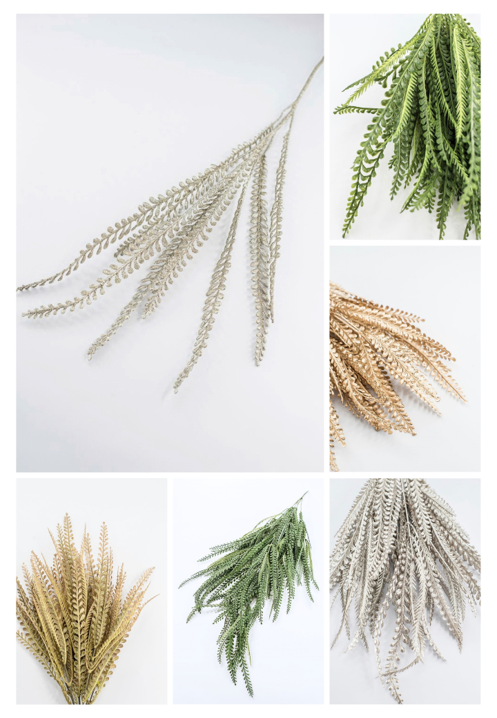 artificial bead and button grass in gold, champagne, and green