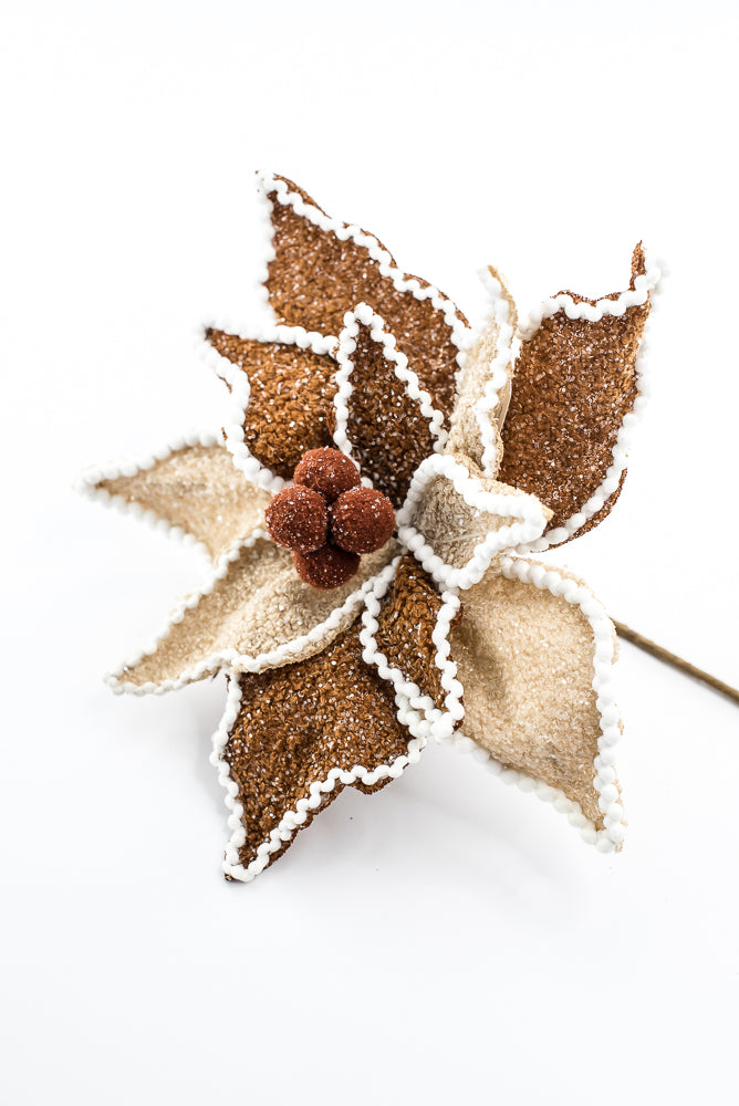 Artificial Jute Chenille Gingerbread Poinsettia Stem - 24"