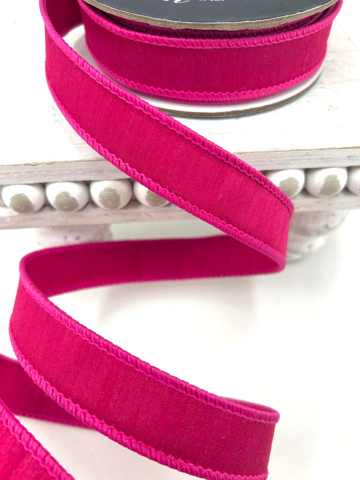 Farrisilk Hot Pink Dupion Wired Ribbon - 1"