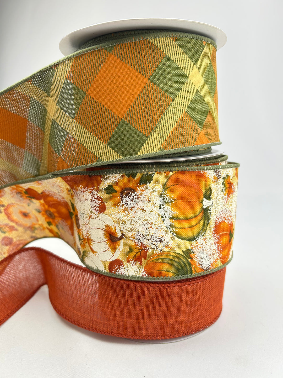 Green And Rust Pumpkin Bow Bundle x 3 Ribbons