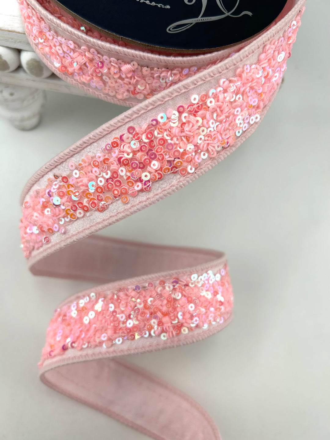 Pink Sequins Sparkles Light Farrisilk Wired Ribbon - 1"