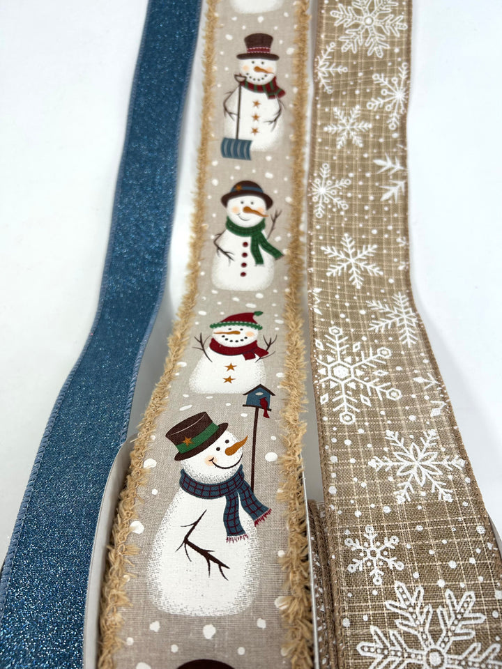 Natural Snowman Bow Bundle x 3 ribbons