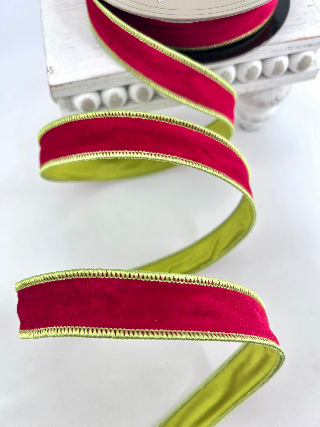 D Stevens Red & Green Velvet Wired Ribbon 1.5”