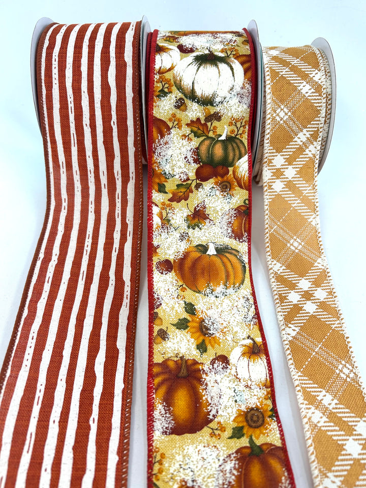 Pumpkins Plaid Bow Bundle x 3 Ribbons