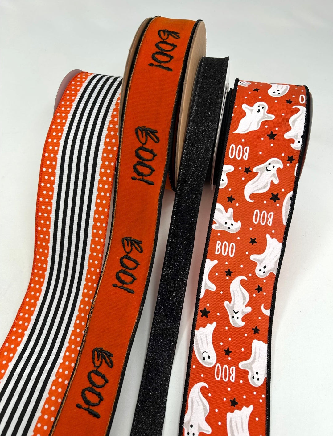 DIY ribbon bow bundle - Ghost Halloween x 4 ribbons