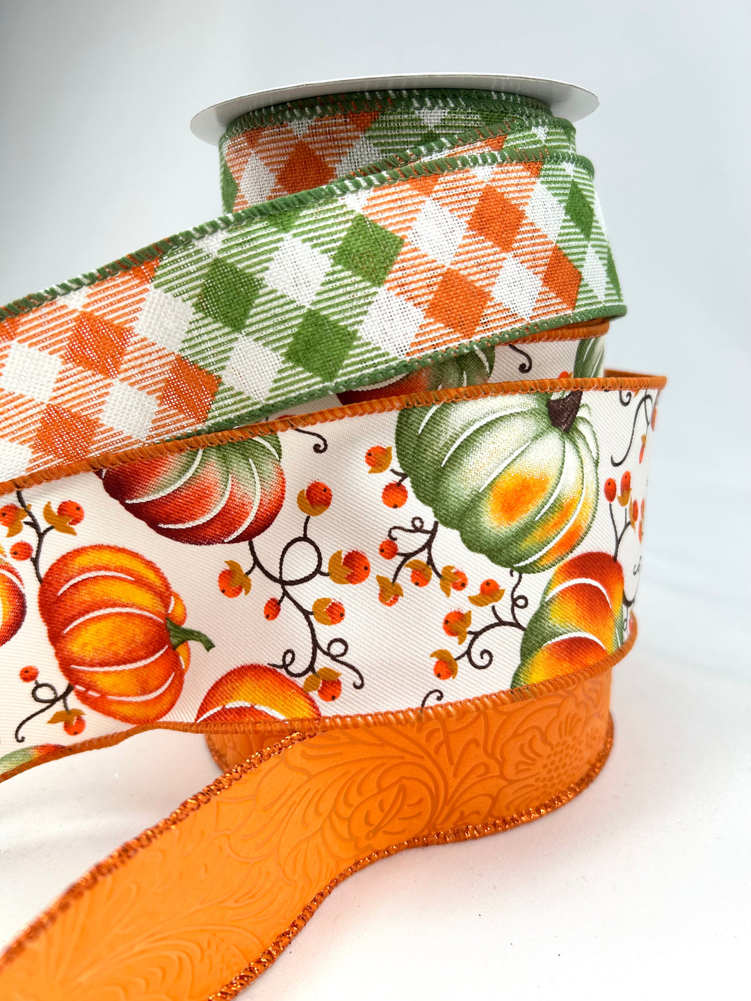 Green And Orange Pumpkin Bow Bundle x 3 Ribbons