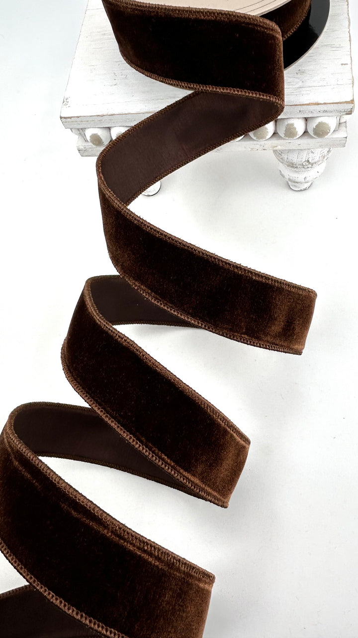 D Stevens, Brown, Velvet Wired Ribbon 1.5”