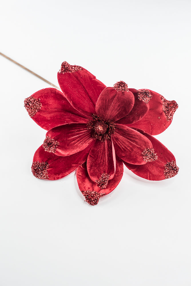 Artificial Red Velvet Magnolia Spray - 21"