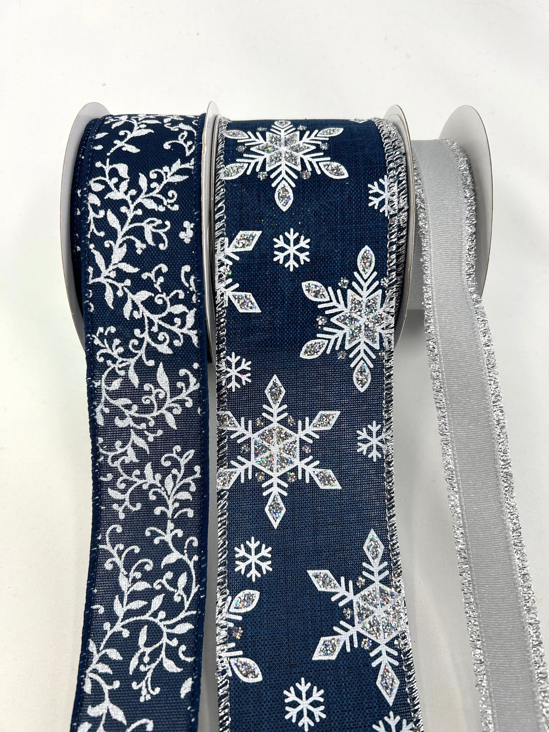 Winter Navy Blue And Silver Bow Bundle x 3 Ribbons
