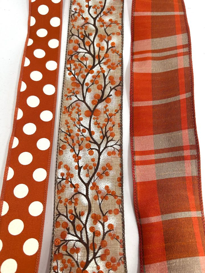 Berries and plaid bow bundle x 3 ribbons