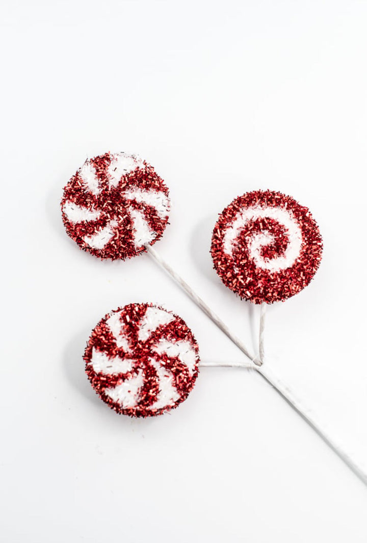 12" Tinsel Peppermint Pick - Greenery Market21253