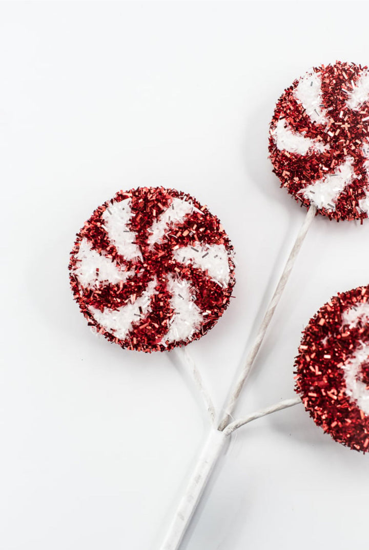 12" Tinsel Peppermint Pick - Greenery Market21253