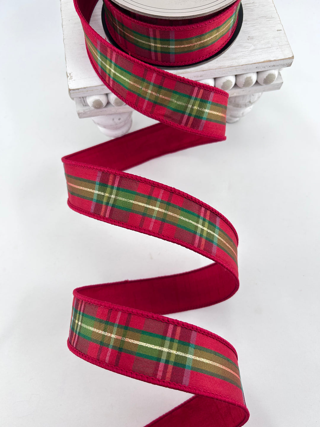 D Stevens Juniper Plaid Wired Ribbon 1.5”