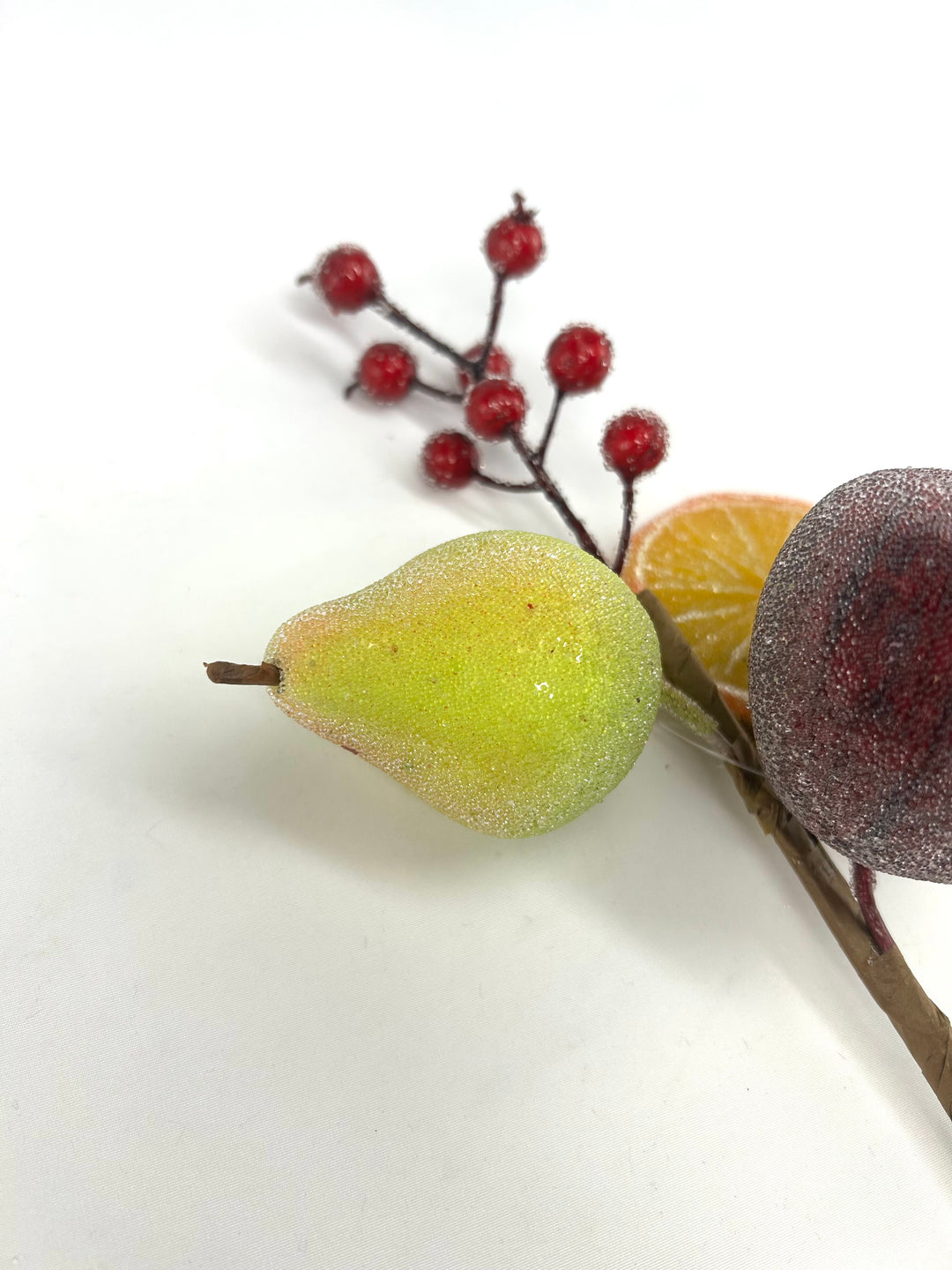 Artificial Red & Orange Pear, Apple, Berry & Orange Pick - 12" - SET of 2 assorted