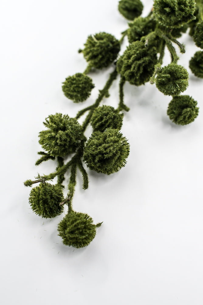 Green Moss Pom Pom Twig Spray