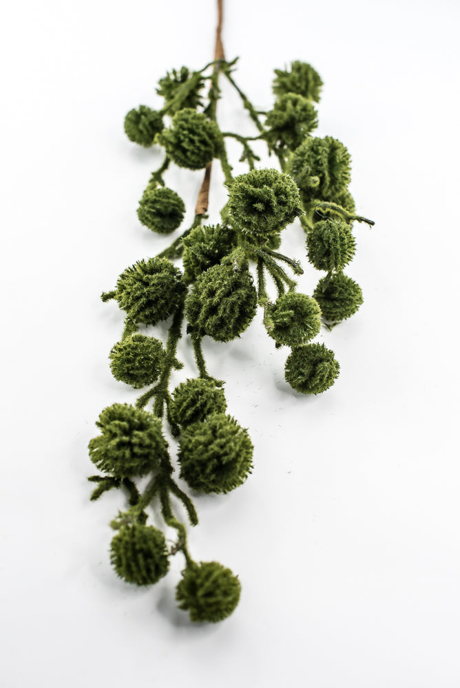 Green Moss Pom Pom Twig Spray
