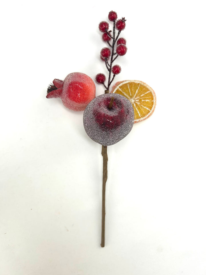 Artificial Red & Orange Pear, Apple, Berry & Orange Pick - 12" - SET of 2 assorted