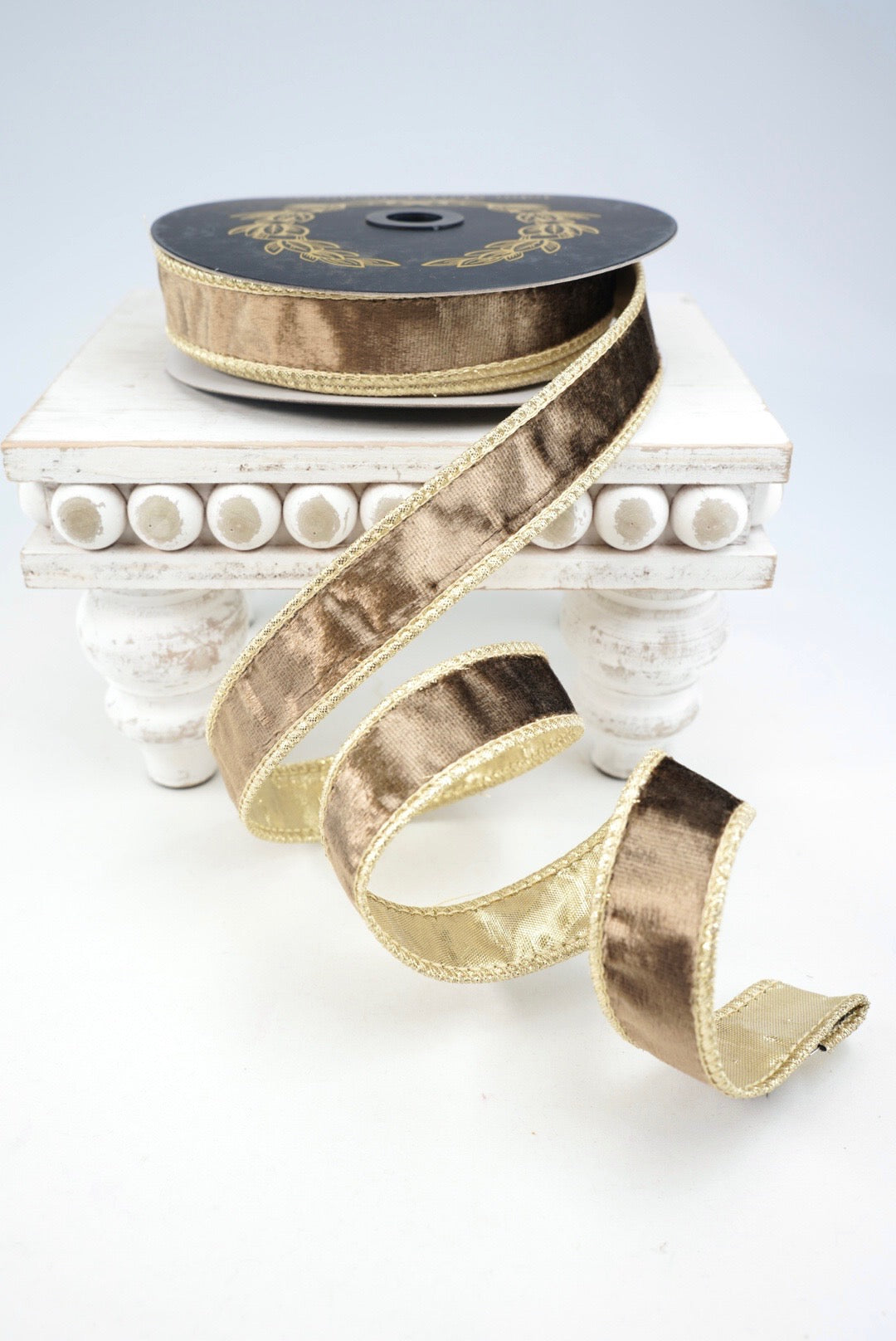 John Mark, Old Gold Smooth Velvet Dupion Wired Ribbon - 1"